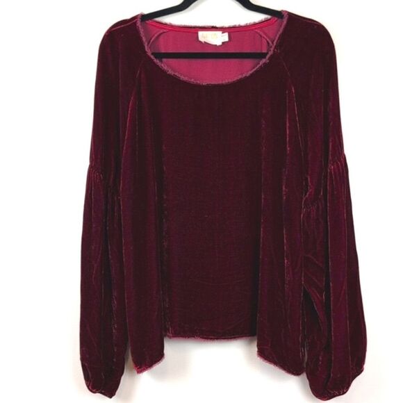 Nation LTD Los Angeles Burgundy Velvet Balloon Sleeve Top Size L - Picture 1 of 11